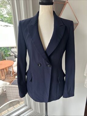 ARMANI Tailored VIRGIN WOOL Navy Blue Women's Blazer Chic Office Slim Size 4